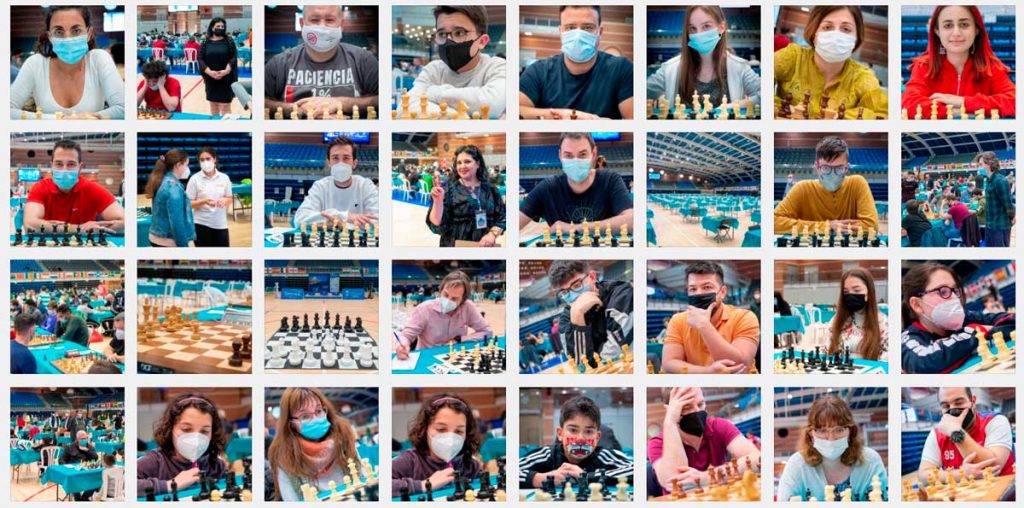 Mosaico de fotos de jugadores del torneo de ajedrez